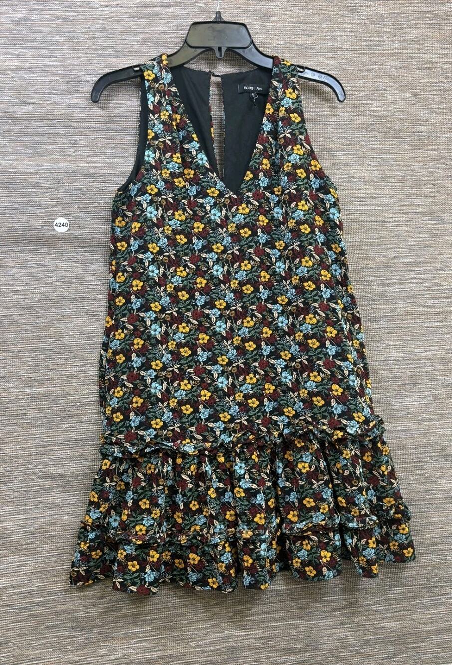 BCBG Paris Floral Layered Ruffle Sleeveless Dress Womens Sz XS Black Multicolor